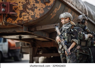 Young Woman Soldier Member Of Ranger Squad