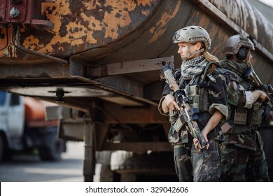 Young Woman Soldier Member Of Ranger Squad