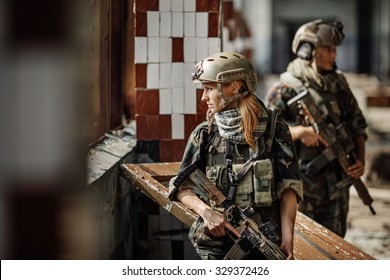 Young Woman Soldier Member Of Ranger Squad