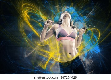 Young Woman In Sport Dress Dancing In Reggaeton Or Hiphop Style