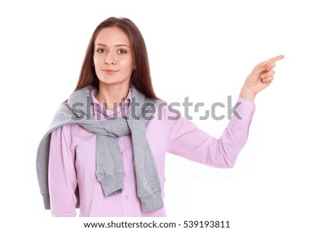 Young woman standing on the white background