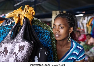 Young Woman In A Street Market In Nairobi (Kenya)