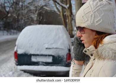 Young woman at the streets of NY after snow storm