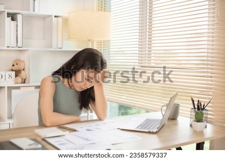 Young woman stressed at work, Despair or disappointment, Sad feeling, Suffering, Desperate, Hopeless, Fail, Disastrous, bankrupt, Panicky, Failure of life.