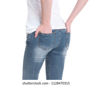 Young Woman Stylish Jeans On White Stock Photo 1128470315 | Shutterstock