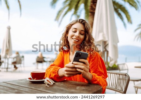 Similar – Image, Stock Photo Spring Fashion and Technology: Women Using Laptop Outdoors
