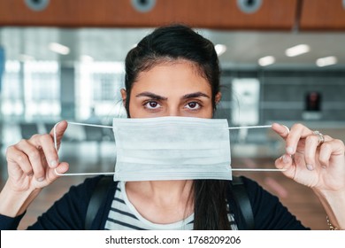 Young Woman With A Surgery Mask, Protection And Precaution For Contagious Disease. Corona Virus Outbreaking.