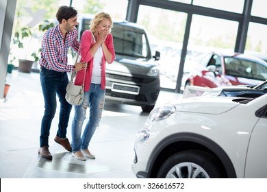 Young Woman Surprised By New Car, Gift For My Beautiful Wife 