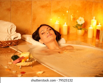 Young Woman Take Bubble  Bath.