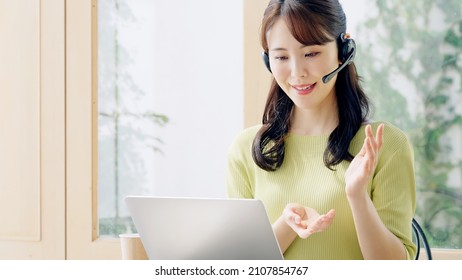 Young woman talking with video calling.