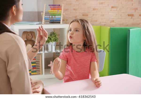 Young Woman Teacher Little Girl On Stock Photo Edit Now - 