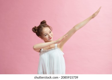 Young Woman Teen Smile Standing Move Showing DAB Dance Against Gesture Isolated