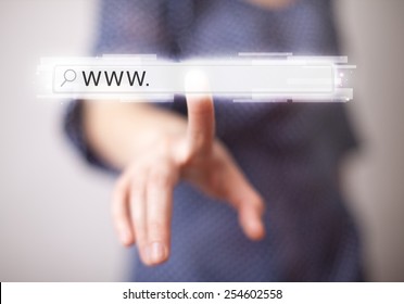 Young Woman Touching Web Browser Address Bar With Www Sign 