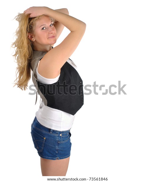 Young Woman Tousling Hair Stock Photo Edit Now 73561846