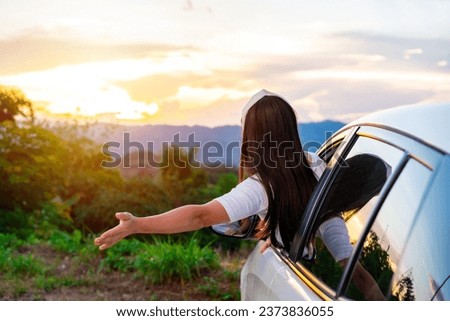 Similar – Image, Stock Photo Sunset drive Driving alone
