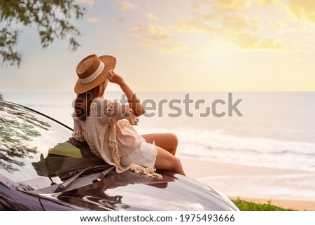 Similar – Image, Stock Photo Sunset drive Driving alone