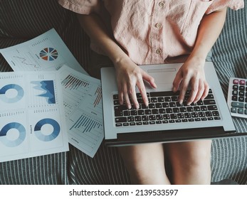 Young Woman Typing On Laptop From Home Resuming Company Work WFH Work