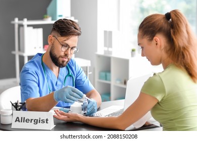 Young Woman Undergoing Allergen Skin Test In Clinic