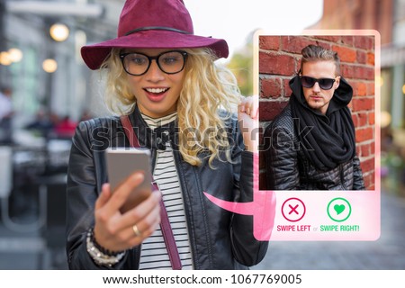 Young woman using dating app on mobile phone
