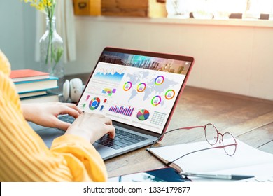 Young Woman Using A Laptop Computer. Graphic Designer. UX Design.