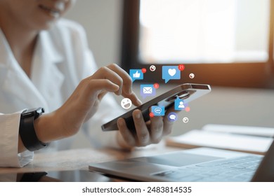 Young woman using smart phone,Social media concept. - Powered by Shutterstock