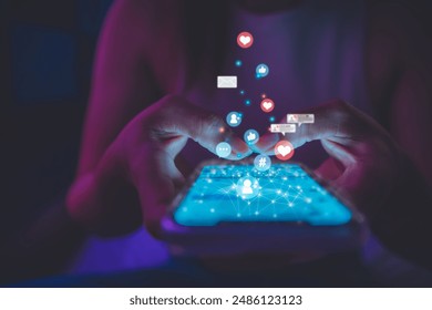 Young woman using smart phone,Social media concept.  - Powered by Shutterstock