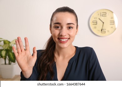 Young Woman Using Video Chat Indoors, View From Web Camera