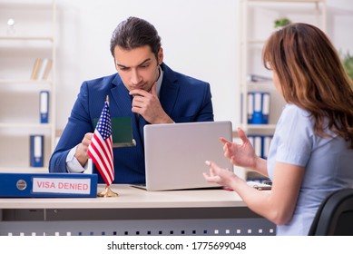 Young Woman Visiting American Embassy For Visa