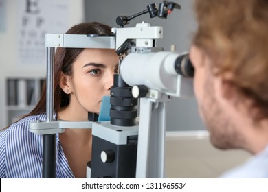 Young woman visiting ophthalmologist in clinic - Shutterstock ID 1311965534