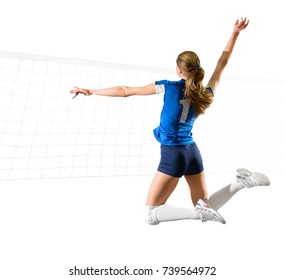 Young Woman Voleyball Player Isolated (ver With Net)