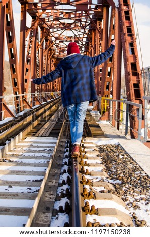 Similar – Image, Stock Photo man traveling in train carriage