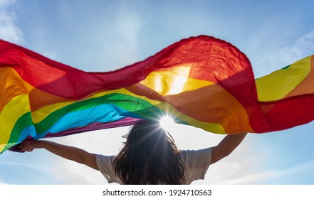 Young Woman Waving Lgbti Flag