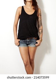 Young woman wearing black sleeveless t-shirt