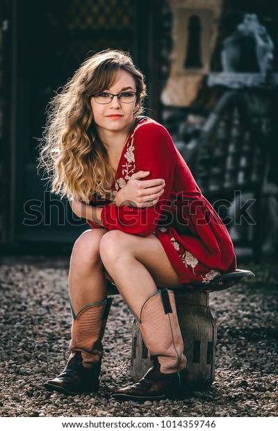 red dress and cowboy boots