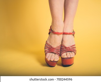 yellow stripper heels