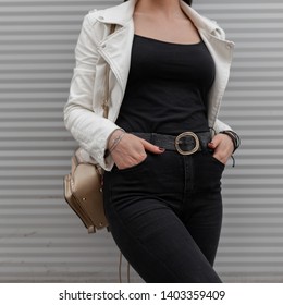 white shirt leather jacket womens