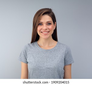 Young Woman With Wide Toothy Smile Isolated Studio Portrait.