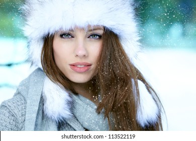 Young Woman Winter Portrait. Shallow Dof.