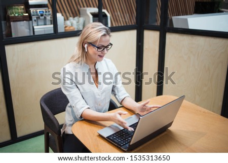 Similar – Image, Stock Photo Woman with laptop drinking coffee
