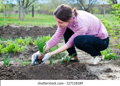 Young woman working in the garden. Horticulture.