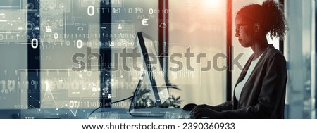 Young woman working in the office and digital technology concept. Information technology. Computer programming.