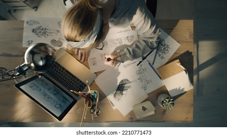 Young woman working storyboard