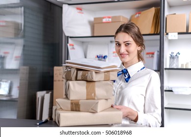 young woman working at the post office