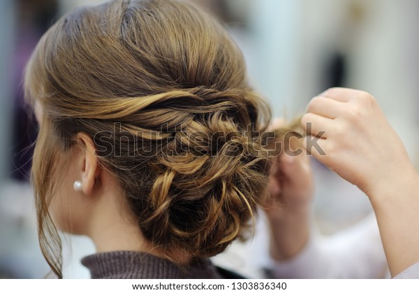 Young Womanbride Getting Her Hair Done Stock Photo Edit Now