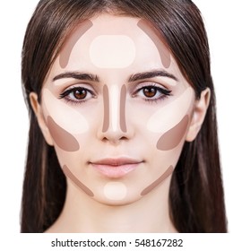 Young woman's face with contouring makeup.