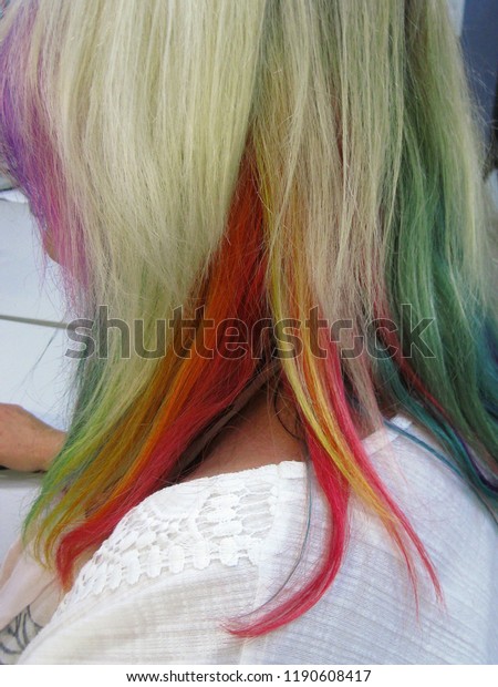 Young Womans Hair Colours Vibrant Rainbow Stock Photo Edit Now