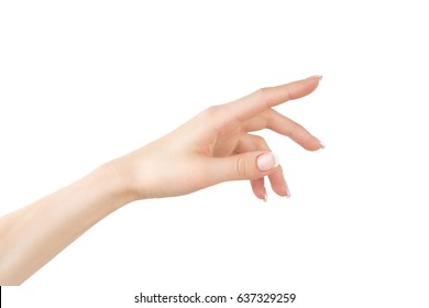 Young woman's hand reaching isolated on white background - Shutterstock ID 637329259