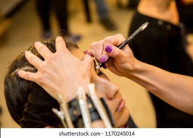 Young women doing makeup , old-fashioned. Backstage. - Shutterstock ID 1170245014