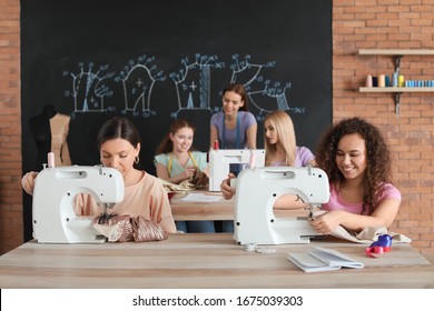 Young Women During Tailor's Class In Atelier