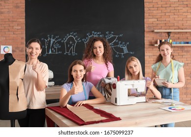 Young Women During Tailor's Class In Atelier